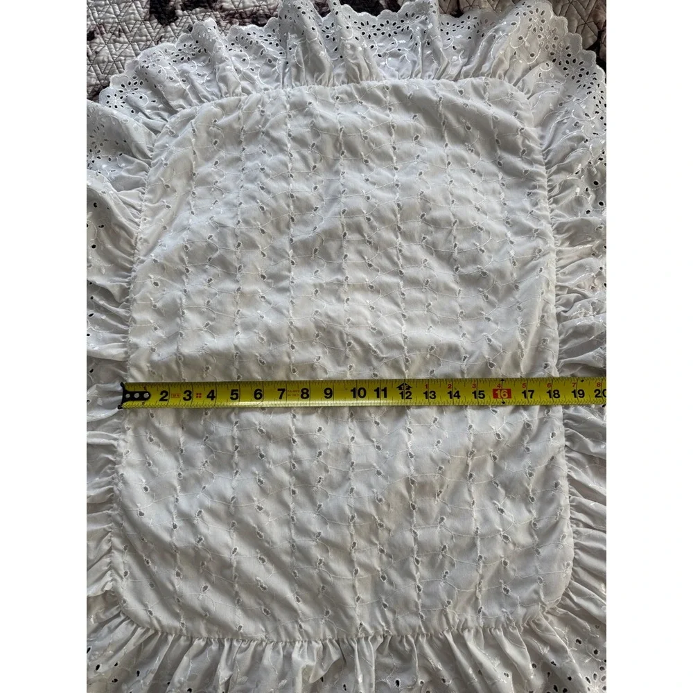 Vintage White Eyelet Lace Ruffled Pillow Shams Pair Standard Size Cottagecore